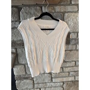 Jessica Simpson Women's Sweater XS White Sanctuary Cable Knit V Neck Pullover